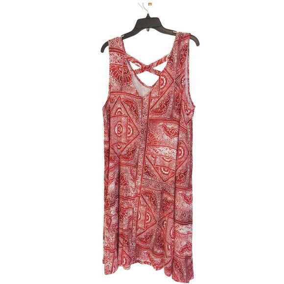 Style And Co Summer Dress Women's Size 2X Red White Peep Hole Back Fit Flare - Picture 5 of 8